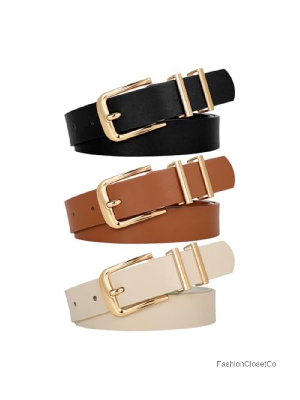 Women's PU Leather Belt 3 Pack Gold Buckle Jeans Pants